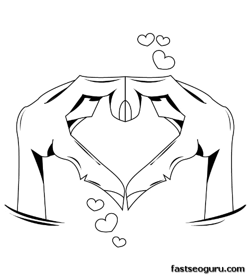 Printable Hands Forming Heart  Valentine Day Coloring Page
